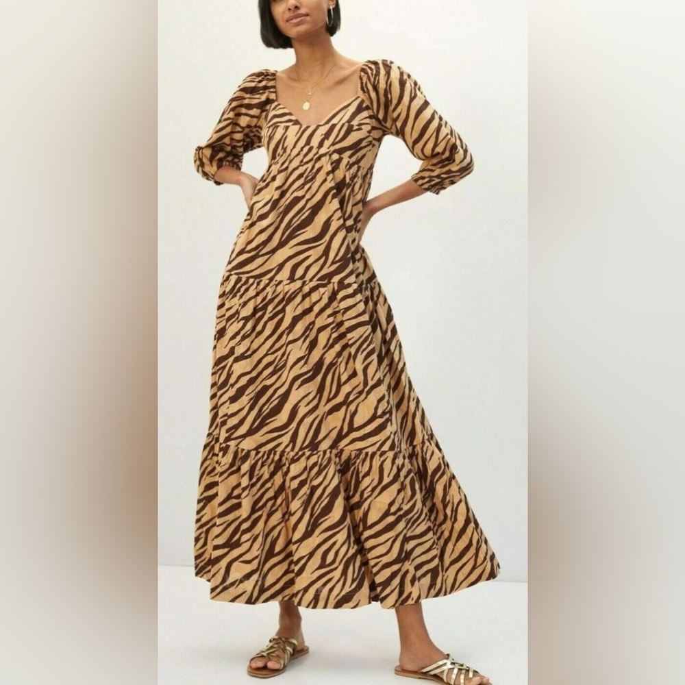 Tiered Zebra-Print Maxi Dress - Brown/Cream